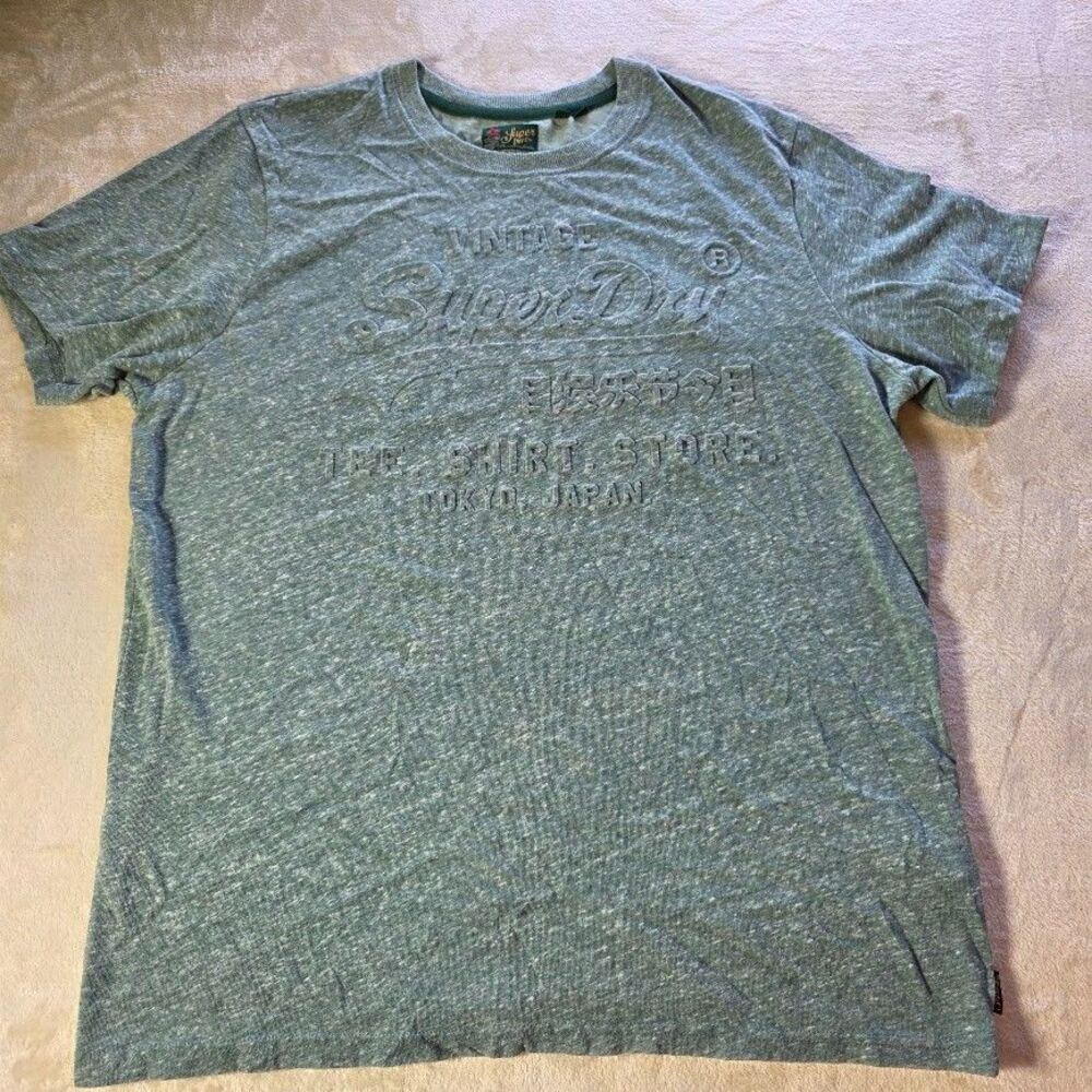 Superdry Shirt 2XL Heathered Green Vintage Logo Embossed Short Sleeve Crewneck